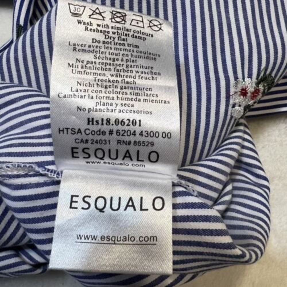 Esqualo Blue White Striped Off-Shoulder Shirt Dress Floral Women's 8 - Picture 8 of 9